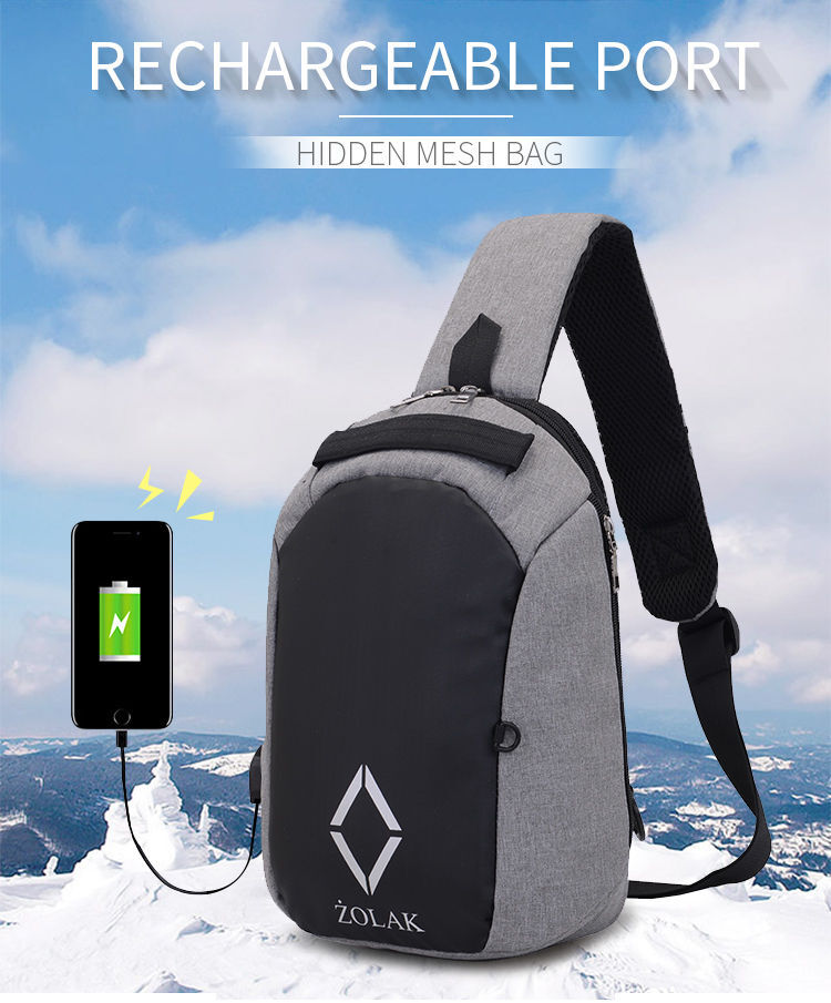 Grey Cross Body Messenger Bag with USB Charge - alt image 0