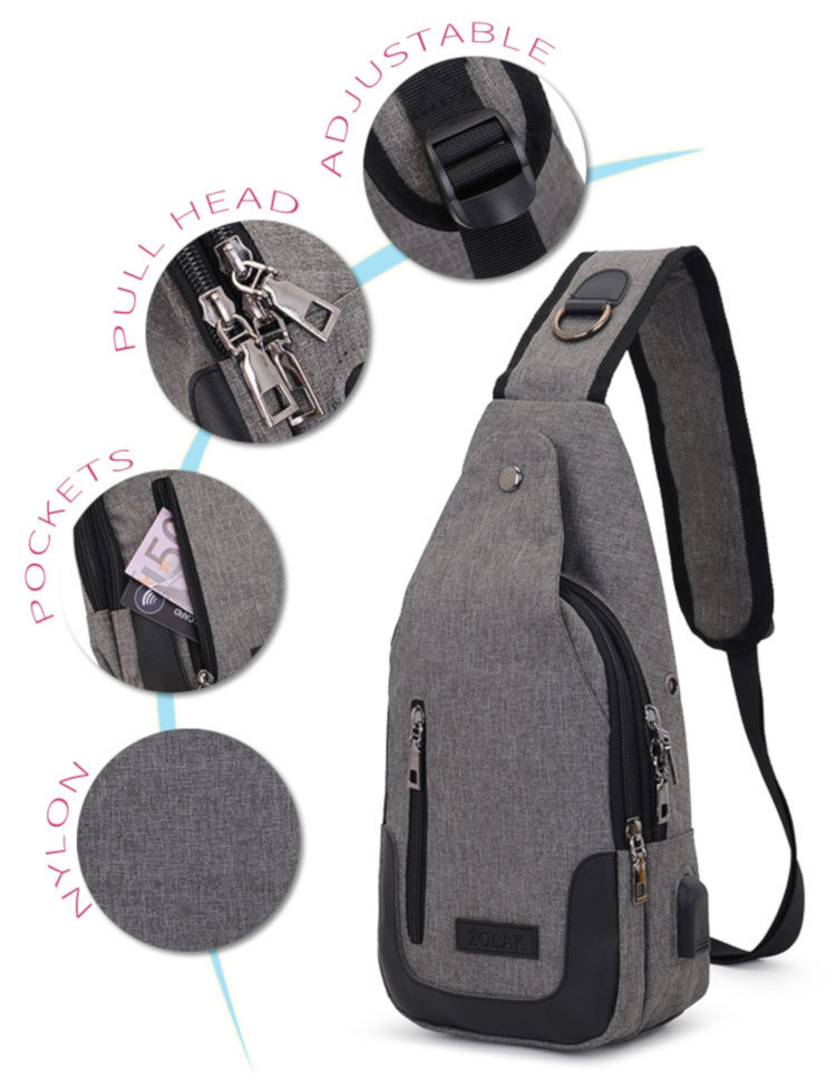 Cross Body Shoulder Sling Bag with USB Charge