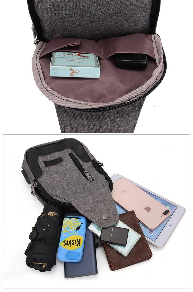 Grey Cross Body Chest Bag with USB Charge - alt image 3