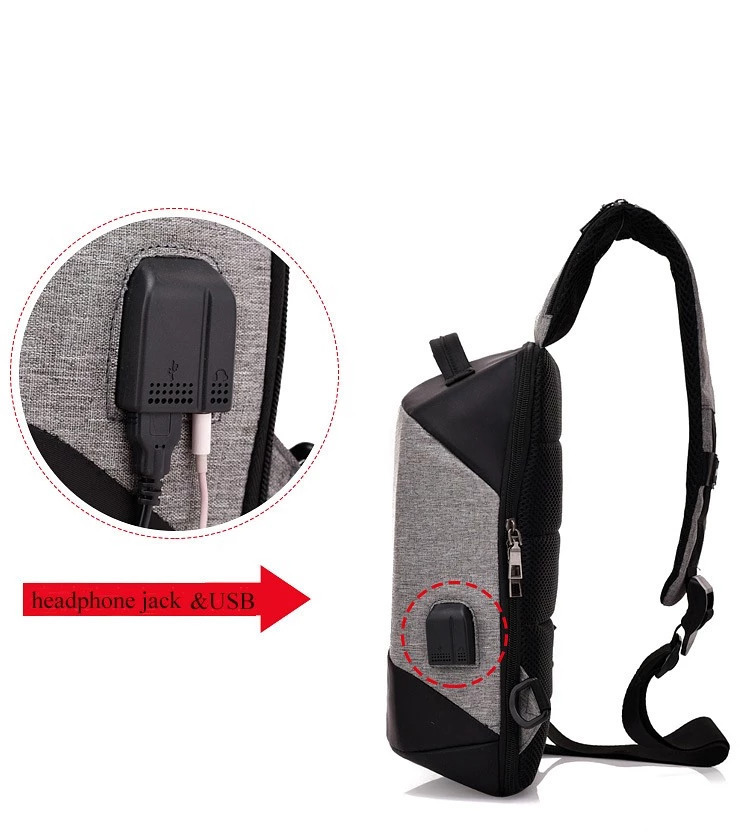 Grey Anti Theft Chest Bag with USB Charge - alt image 3