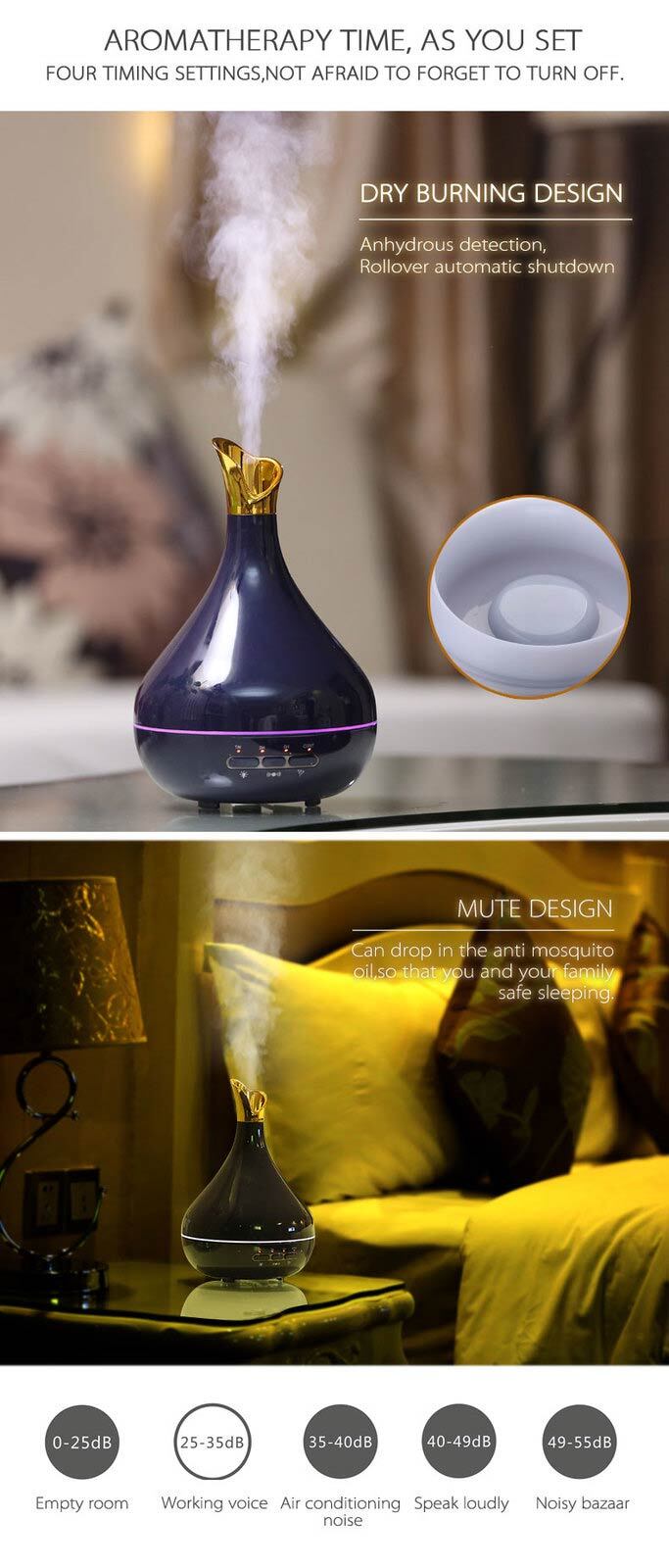 Purple Ultrasonic Aroma Diffuser Humidifier Nebuliser - alt image 3