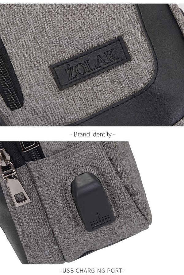 Grey Cross Body Chest Bag with USB Charge - alt image 4