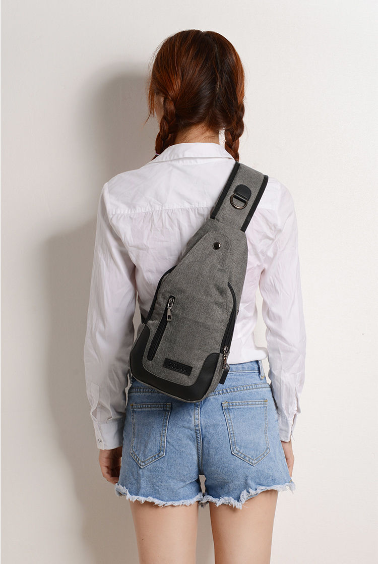 Grey Cross Body Chest Bag with USB Charge - alt image 6