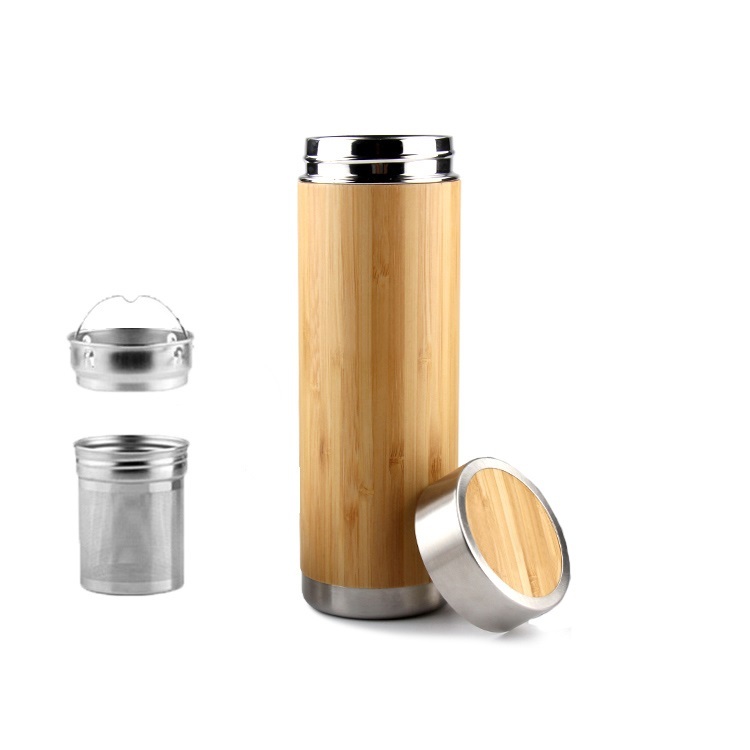 Bamboo and Stainless Steel Water Bottle 500ml - main image