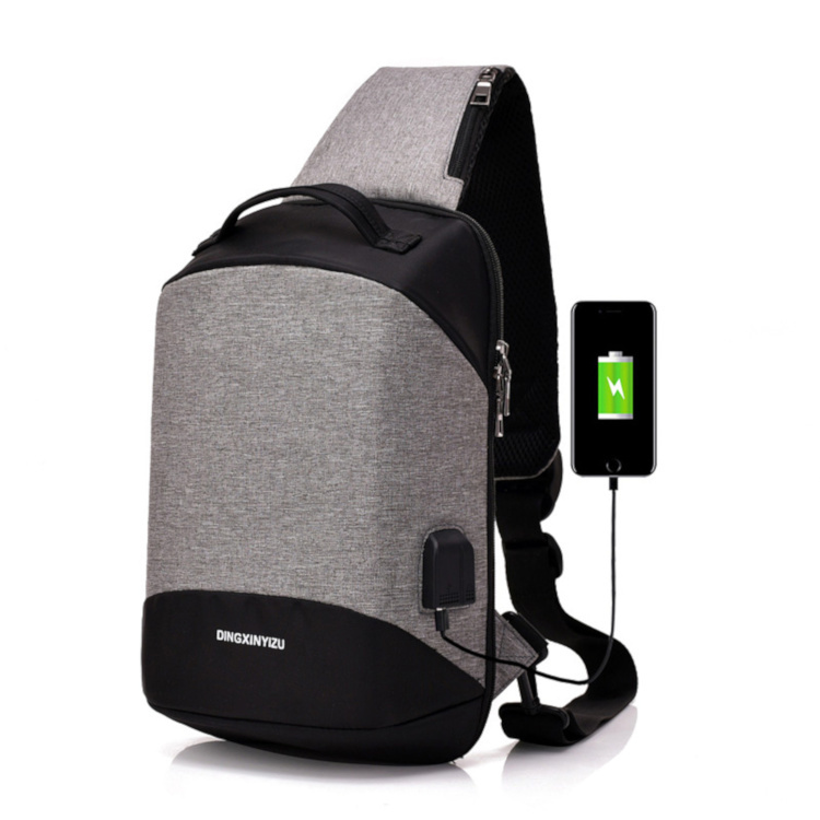 Grey Anti Theft Chest Bag with USB Charge - main image