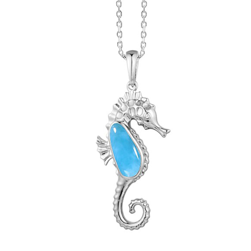 Silver and Stone Seahorse Pendant - main image