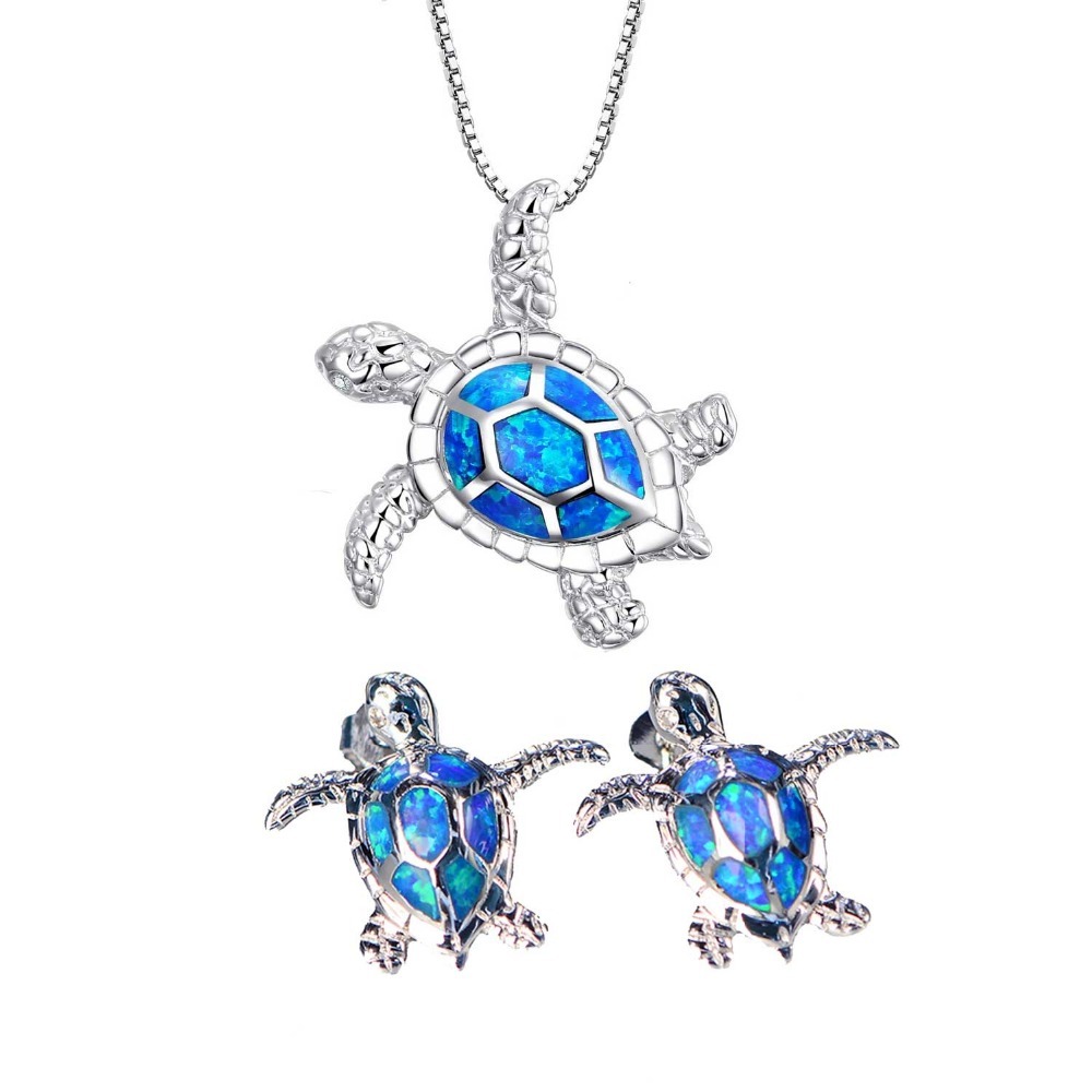 Silver Turtle Pendant Chain Earrings - main image