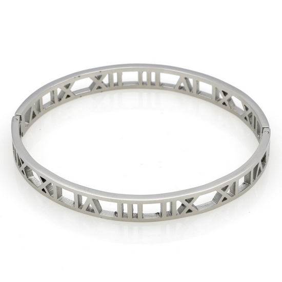 Roman Numeral Bangle Bracelet Silver - main image