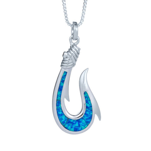 Silver Blue Opal Fish Hook Pendant