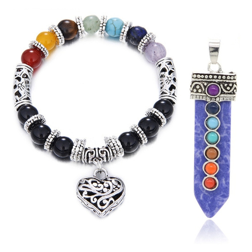 Stone Pendant and Chakra Bracelet Set